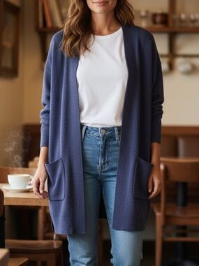 Sioni Athleisure Light Blue Soft Cozy Open Cardigan with Pockets Size M